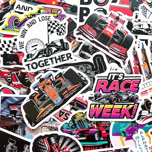 50 willekeurige Formule 1-stickers, raceautostickers, racestickerspakket, waterdichte snelrijdende stickers voor laptop, dagboek, bidon