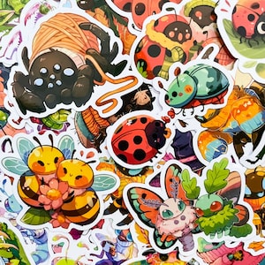 50 Random Cartoon Insect Stickers, Cute Bug Stickers, Cozy Animal Stickers for Kids, Waterproof Stickers for Journal, Scrapbook, DIY Crafts