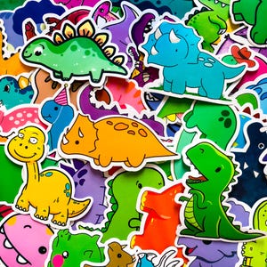 50 Random Dinosaur Stickers, Cute Cartoon Dino Stickers, Fun Jurassic Stickers for Dino Lovers, Waterproof Stickers for Journal, Kids' Craft