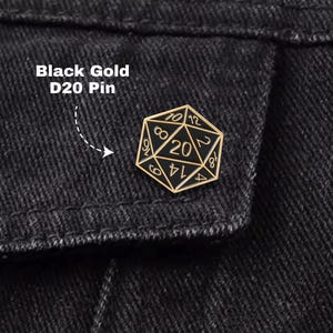 Black Gold D20 Enamel Pin – Critical Hit Dice Enamel Pins, RPG DND Dice Pins, Geek Gamer Pins for Backpack, Nerd Dice Pins and Badges