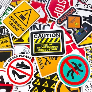 50 willekeurige stickers met waarschuwingsborden, grappige waarschuwingsstickers, veiligheidsstickers voor gevaren, waterdichte stickers voor helm, auto, plakboek, laptop