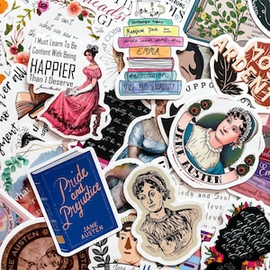 Lot de 50 autocollants Jane-Austen aléatoires, autocollants Orgueil et préjugés, autocollants féministes vintage, autocollants imperméables pour album et journal