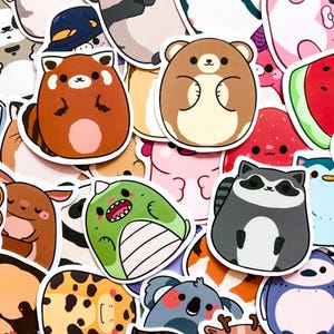 50 Random Cute Cartoon Animal Stickers, Adorable Animal and Fruit Stickers for Kids, Kawaii Waterproof Stickers Pack for Journal, Scrapbook