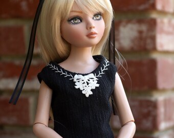 Black Embroidered Dress Set for MSD BJDs, MiniFee, Mini Dollfie Dream, Etc.