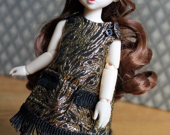 Gold & Black Dress with Fringe for YoSD sized BJDs