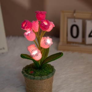 gehäkelte Maiglöckchen-Lampe | Topfblume Licht | Schreibtisch Dekoration Nachttischlampe | Einzigartiges für immer Geschenk | Geschenk zum Muttertag Bild 14