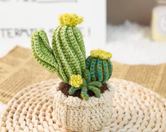 Crochet Cactus Plant Decor, Handmade Knitted Succulent in Pot, Cute Desk Decoration, Boho Home Decor, Gift for Plant Lovers
