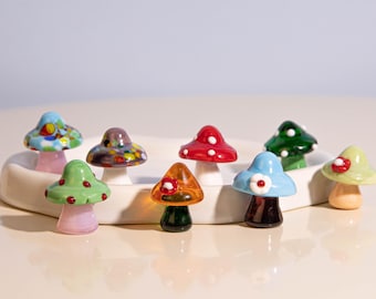 Hand Blown Glass Mushroom Ornament – Miniature Fairy Garden Decoration, Glass Fungus Decor