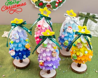 Handmade Mini Christmas Tree Decoration | DIY Tabletop Xmas Tree with Ornaments & Ribbon | Holiday Desk Decor | Small Christmas Centerpiece
