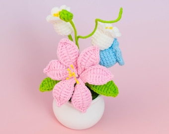 Crochet Mars Orchid Pot | Handmade Lily Pot | Knitted flower arrangement | Decorative yarn flowers | Cozy home decor | Gifts for her