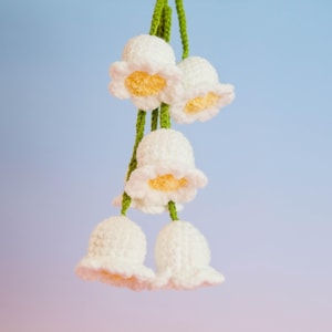 Crochet Lily of the Valley Bag Charm, Handmade Hanging Flowers, Unique Gift for Her, Crochet Gift Idea, New Car Gift, Car & Bag Decoration
