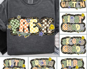 Checkered Back to School Boys PNG Bundle, Pre-K to Fifth Grade Png, School Boy Sublimation File, Checkered Boy Back To school Bundle png