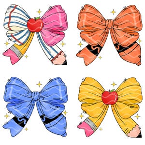 Pencil Bow PNG, Bow Couquette Back to School Png, Coquette Bow PNG Bundle, Back To School Teacher Sublimation Png, Girls Back To School Png