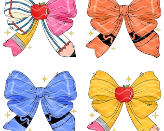 Pencil Bow PNG, Bow Couquette Back to School Png, Coquette Bow PNG Bundle, Back To School Teacher Sublimation Png, Girls Back To School Png