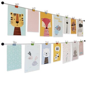 Fotoleine mit bunten Metall-Klammern im Smiley-Design – Fotoseil, Bilderseil, ideal um schnell Fotos, Postkarten & Kinderbilder aufzuhängen