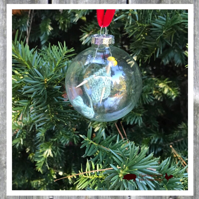 Knitting Christmas Ornament Miniature Knit Glass Ornament Etsy