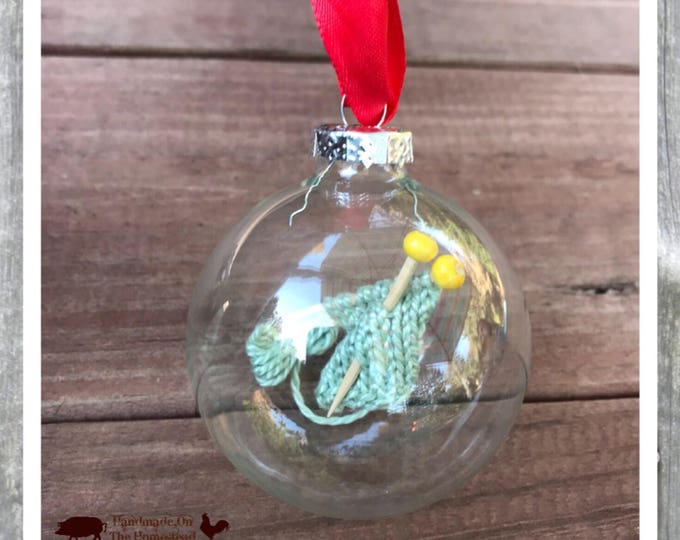 Knitting Christmas Ornament, Miniature, Knit, Glass Ornament, Baubles