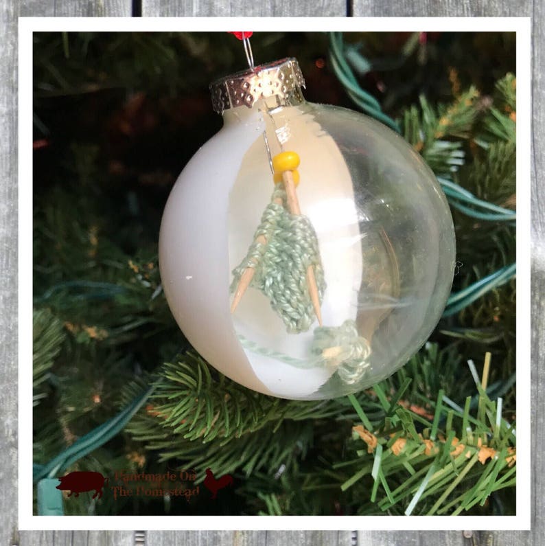 Knitting Christmas Ornament Miniature Knit Glass Ornament Etsy