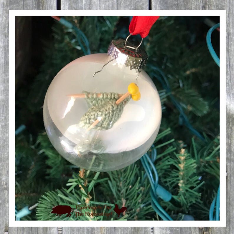 Knitting Christmas Ornament Miniature Knit Glass Ornament Etsy