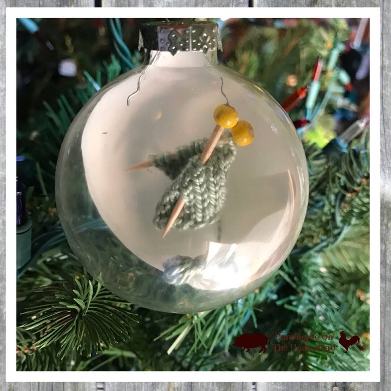Knitting Christmas Ornament Miniature Knit Glass Ornament Etsy