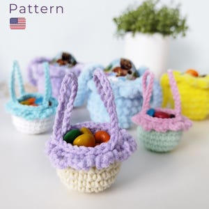 Mini Easter Basket Crochet Pattern no sew, Quick Easter Basket Crochet Pattern for Cotton and plush Yarn, easter pattern crocheted basket
