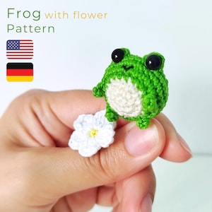Little Frog with flower Crochet Pattern, Easy crochet pattern amigurumi, crochet patterns mini animal, Cute Tiny Frog Crochet Pattern PDF