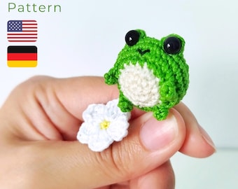 Little Frog with flower Crochet Pattern, Easy crochet pattern amigurumi, crochet patterns mini animal, Cute Tiny Frog Crochet Pattern PDF
