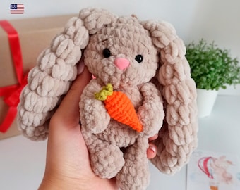 Easter Crochet Bunny with the carrot Pattern in English, Crochet plush bunny PATTERN PDF, Easy amigurumi bunny pattern, baby bunny toy