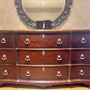 Vintage 1940s Art Deco Waterfall Dresser & Chest Set w/ Mirror – Mid Century Modern