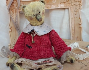 Vintage Teddy Bear, Italian Curled Viscose, Hand-Sewn Toy, Collector's Item