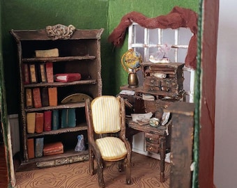 A miniature English cabinet as a vintage gift for a collector, roombox diorama vintage style
