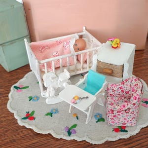Doll house room Barbie accessories Miniature diorama room box Small room  White furniture for dolls nursery
