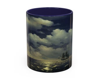 Aivazovsky "The Brig Mercury" Mug - Moonlit Seascape Art - 1848 Maritime Painting Coffee Cup (11oz, 15oz)