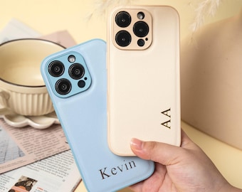 Personalized PU Leather iPhone Case with Name, Custom Embossed Case for iPhone 16ProMax 15, 14, 13, 12, 11, XR, XS, X 8, 7 Plus,Gift for Her