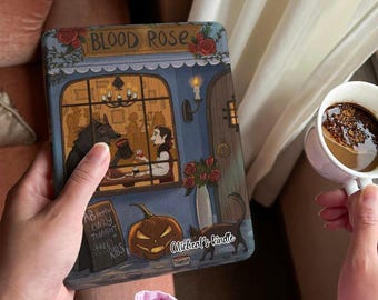Blood Rose Café Kindle Case – Gothic Halloween Bookstore Cover | Cozy Autumn Vampire & Werewolf Art | Gift for Spooky Book Lovers