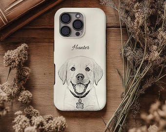Personalized Dog Sketch Phone Case, Custom Pet Portrait iPhone Cover, Minimal Line Art Case with Name, Gift for Dog Lovers & Pet Owners