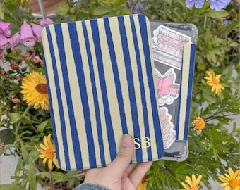 Custom Gold Foil Blue Stripes Case for Kindle Paperwhite 11th/12th, Kobo Clara Case with Clear Back, Auto Wake/Sleep, Back to School Gift