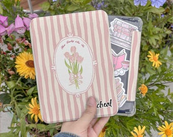 Hand-drawn flower Kindle Paperwhite 6.8"/7" case, Kobo Clara with Clear back,Custom name kindle 2024 case,Auto Sleep/Awake,School Gift Idea