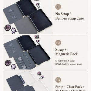 May include: A product guide displays phone case styles. The guide shows cases with no strap, built-in strap, magnetic back, and clear back options. The text reads "Case Style Guide" at the top.