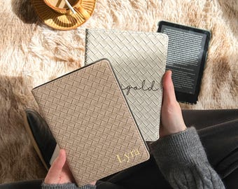 Woven Kindle Case, White CheckKindle Case, Woven Faux Leather Kindle Case, Rustic Kindle Case for Kindle 11th 6" & Paperwhite 12th 7"