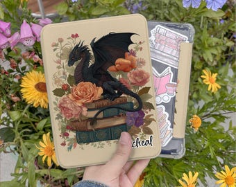 Dragon and Books Kindle Case Cover for Paperwhite 11th 6.8" case, Kindle 11th 2024 case, Clear back case, Kobo Libra Colour case, Oasis case