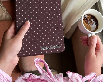 Polka Dot Kindle Case - Chocolate Brown Cover - Vintage Cozy Style - Personalized Name - Cute Bookish Gift - Kindle Paperwhite Case