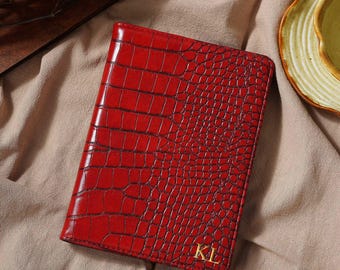 Crocodile-Print Personalized Kindle Case | Monogrammed Leather Cover for Paperwhite/Kindle | 4 Colors (Green/Red/Black/Brown)Custom Initials
