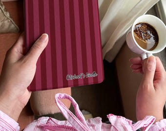 Striped Kindle Case - Burgundy Red Cover - Personalised Name - Classic Elegant Stripe - Reader Gift - Kindle Paperwhite Protective Cover