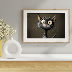 Cartoon Cat | Black Cat | Cat Lover Painting | Pet Art | Pet Lover | Pet Lover Print | Cartoon Art | Printable Wall Art | Digital Download