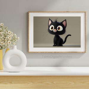 Cartoon Cat | Black Cat | Cat Lover Painting | Pet Art | Pet Lover | Pet Lover Print | Cartoon Art | Printable Wall Art | Digital Download