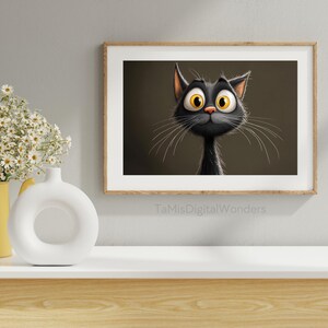 Cartoon Cat | Black Cat | Cat Lover Painting | Pet Art | Pet Lover | Pet Lover Print | Cartoon Art | Printable Wall Art | Digital Download