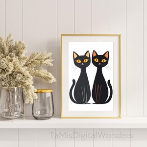 Two Cartoon Cats | Black Cats | Cat Lover Painting | Pet Art | Pet Lover | Pet Lover Print | Printable Wall Art | Digital Download