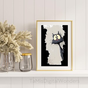 Cartoon Cat | Black Cat | Cat Lover Painting | Pet Art | Pet Lover | Pet Lover Print | Cartoon Art | Printable Wall Art | Digital Download