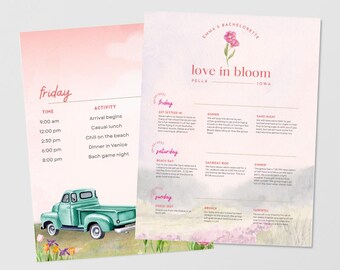 Plantilla de itinerario de despedida de soltera - Amor en Flor